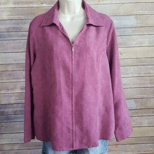 Faux suede zip up front long sleeve